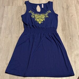 Xhilaration Blue Dress with Yellow Embroidery